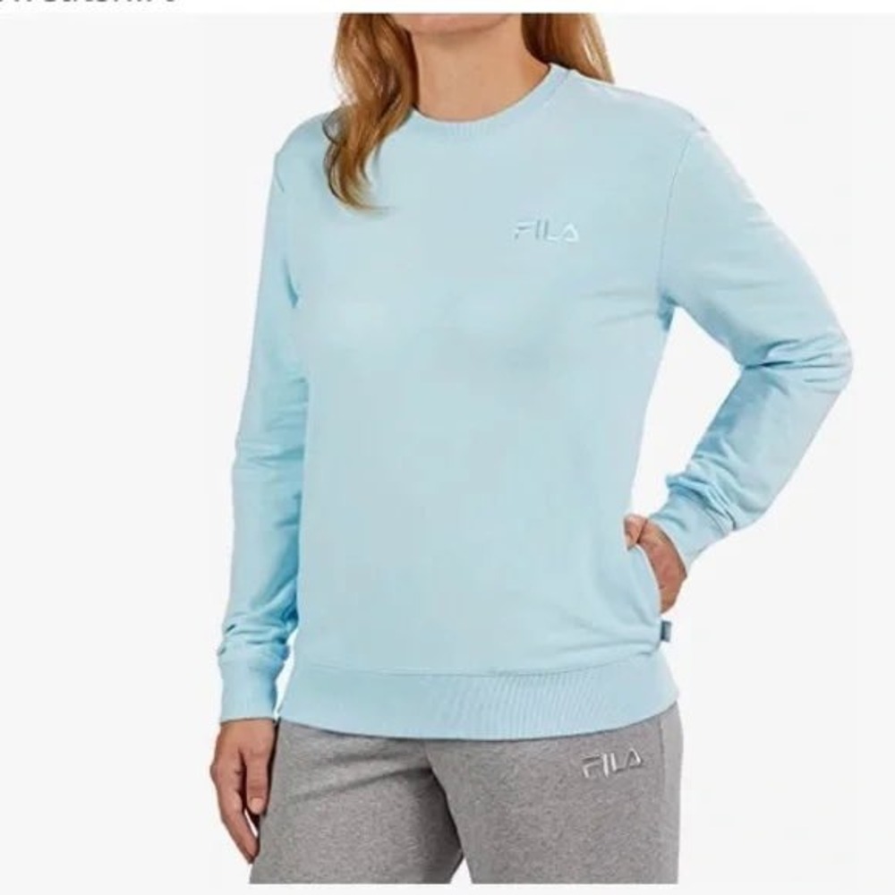 FILA Womens‎ Light Blue Crewneck Sweatshirt Embroidered Logo Size S